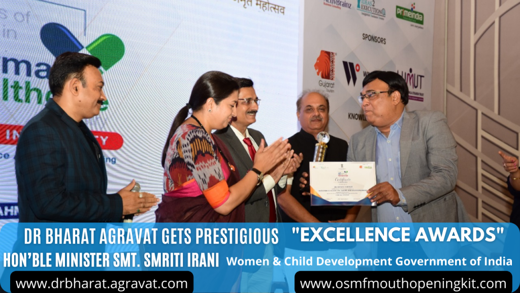 Healthcare Excellence Award by Central Cabinet Minister Smriti Irani for Cosmetic Dental Implants Surgery India